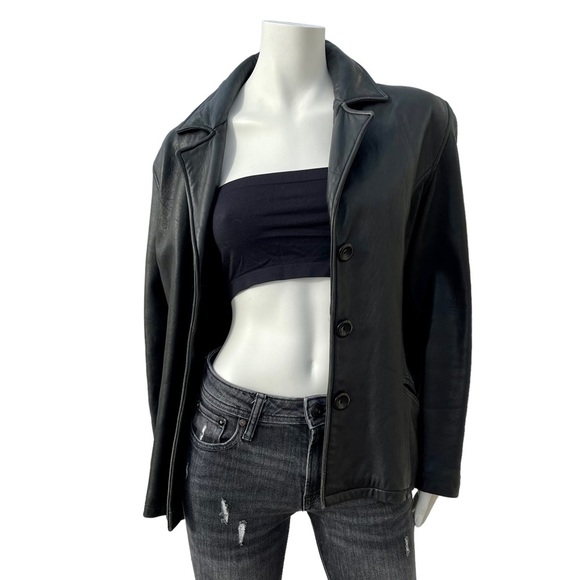 Vintage Leather Black Blazer Trench Jacket Buttery Soft - Picture 15 of 15